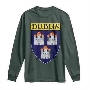 Dublin Ireland Long Sleeve Shirt The Coat of Arms of Dublin Three Burning Castles TS11 Dark Forest Green Print Your Wear