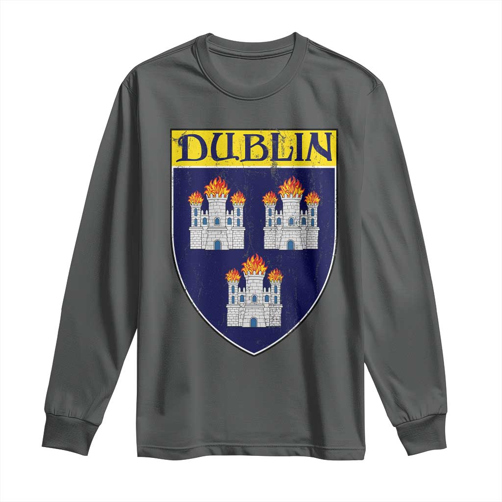 Dublin Ireland Long Sleeve Shirt The Coat of Arms of Dublin Three Burning Castles TS11 Dark Heather Print Your Wear