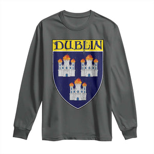 Dublin Ireland Long Sleeve Shirt The Coat of Arms of Dublin Three Burning Castles TS11 Dark Heather Print Your Wear