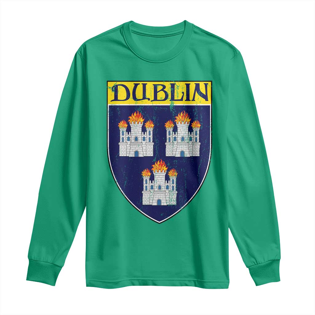 Dublin Ireland Long Sleeve Shirt The Coat of Arms of Dublin Three Burning Castles TS11 Irish Green Print Your Wear