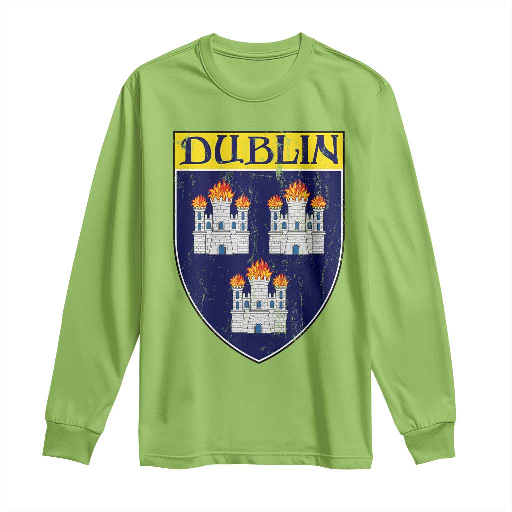 Dublin Ireland Long Sleeve Shirt The Coat of Arms of Dublin Three Burning Castles TS11 Lime Print Your Wear
