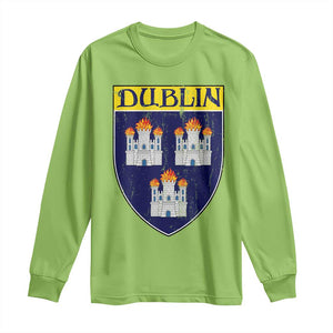 Dublin Ireland Long Sleeve Shirt The Coat of Arms of Dublin Three Burning Castles TS11 Lime Print Your Wear