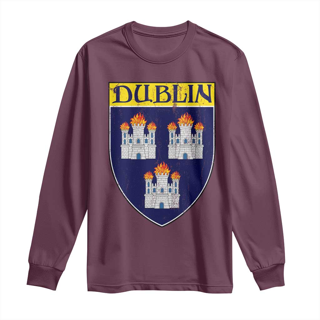 Dublin Ireland Long Sleeve Shirt The Coat of Arms of Dublin Three Burning Castles TS11 Maroon Print Your Wear