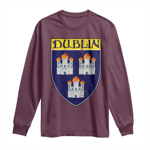 Dublin Ireland Long Sleeve Shirt The Coat of Arms of Dublin Three Burning Castles TS11 Maroon Print Your Wear