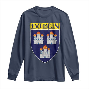 Dublin Ireland Long Sleeve Shirt The Coat of Arms of Dublin Three Burning Castles TS11 Navy Print Your Wear