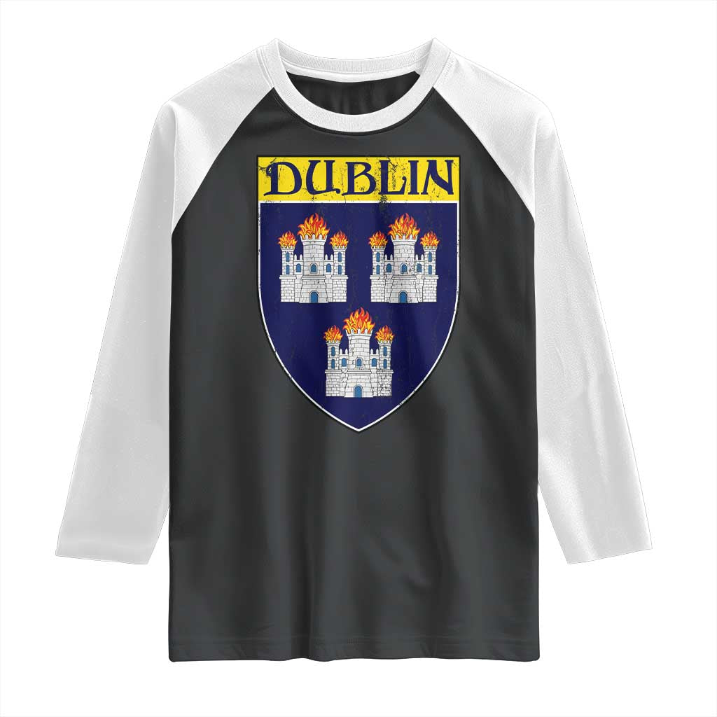 Dublin Ireland Raglan Shirt The Coat of Arms of Dublin Three Burning Castles TS11 Black White Print Your Wear