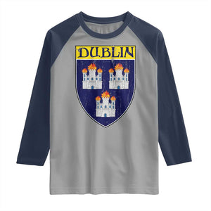 Dublin Ireland Raglan Shirt The Coat of Arms of Dublin Three Burning Castles TS11 Sport Gray Navy Print Your Wear