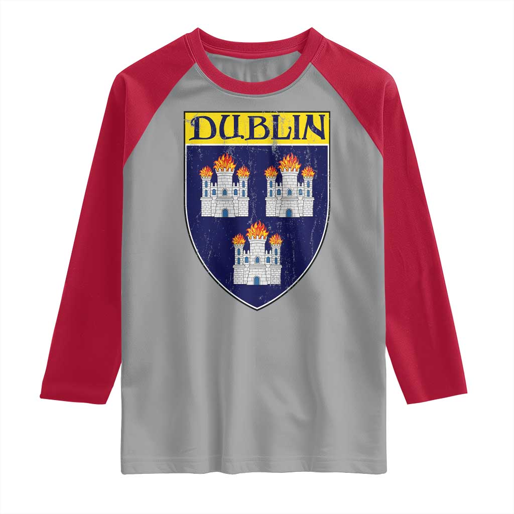Dublin Ireland Raglan Shirt The Coat of Arms of Dublin Three Burning Castles TS11 Sport Gray Red Print Your Wear