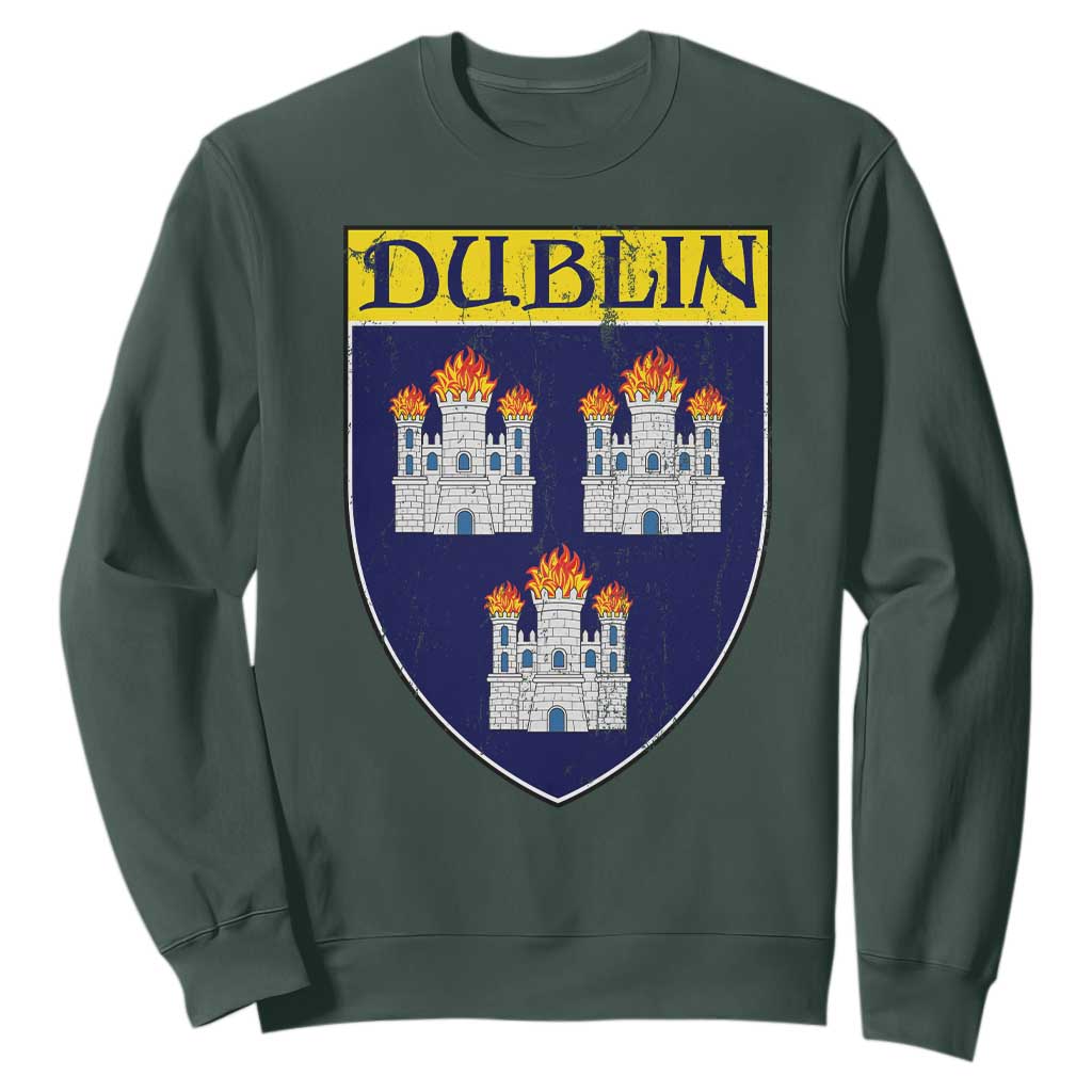 Dublin Ireland Sweatshirt The Coat of Arms of Dublin Three Burning Castles TS11 Dark Forest Green Print Your Wear