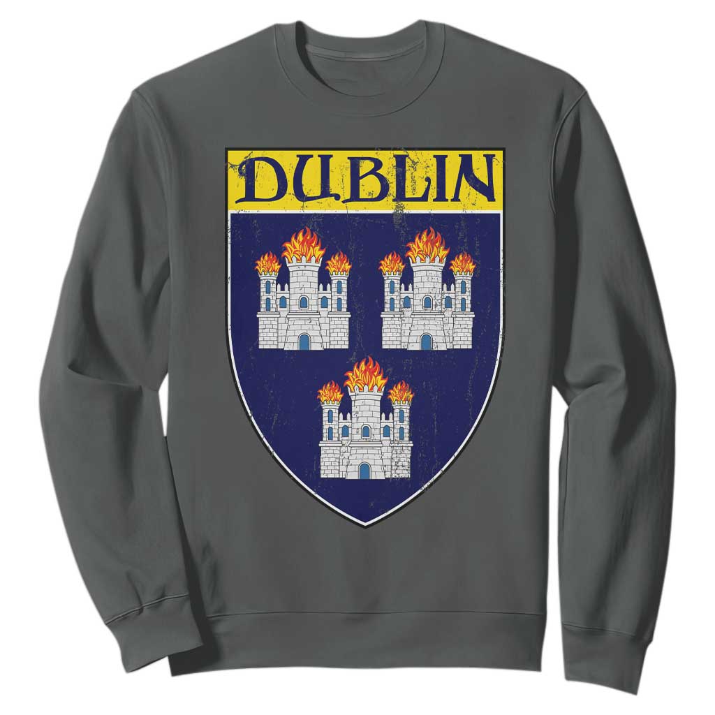 Dublin Ireland Sweatshirt The Coat of Arms of Dublin Three Burning Castles TS11 Dark Heather Print Your Wear