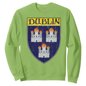Dublin Ireland Sweatshirt The Coat of Arms of Dublin Three Burning Castles TS11 Lime Print Your Wear