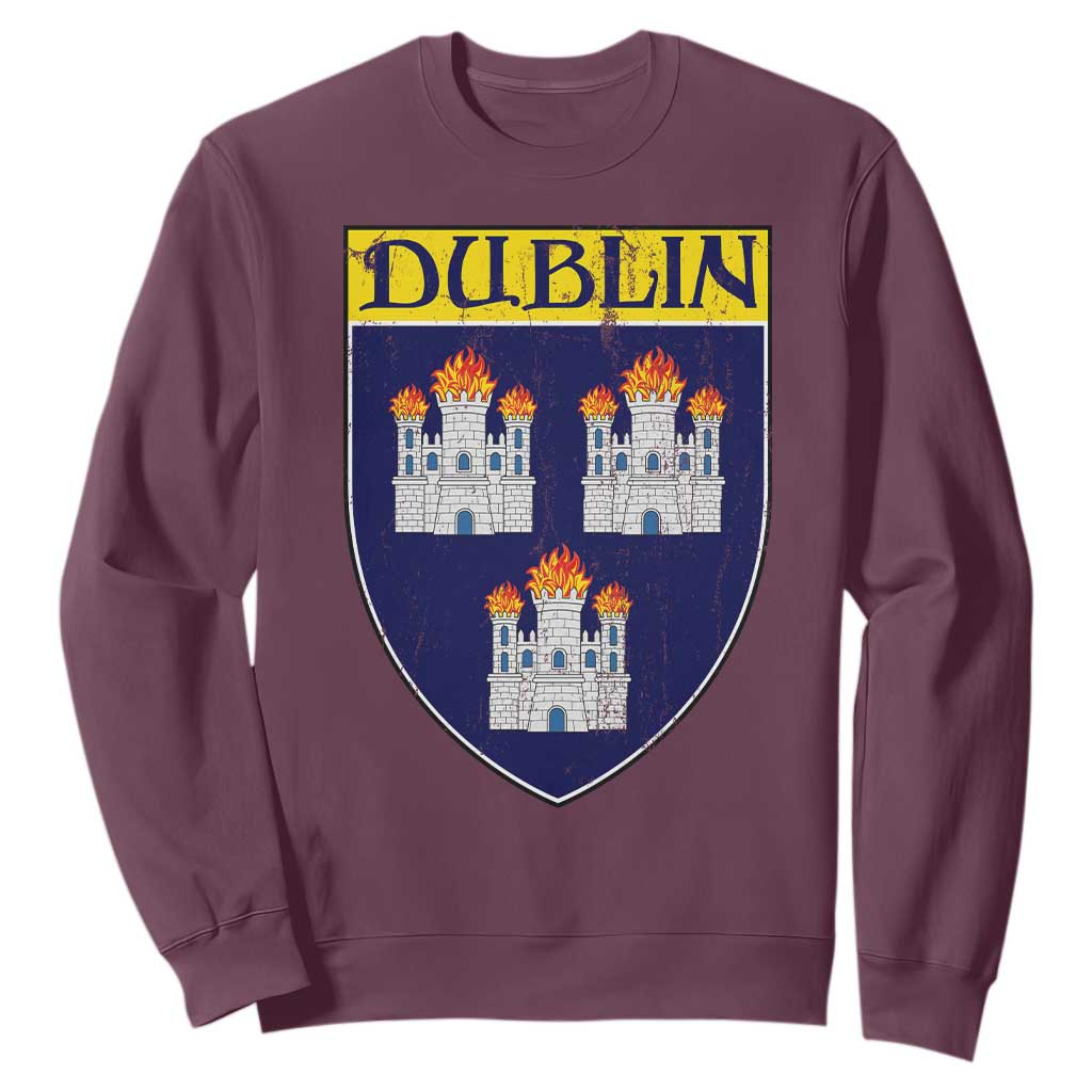 Dublin Ireland Sweatshirt The Coat of Arms of Dublin Three Burning Castles TS11 Maroon Print Your Wear
