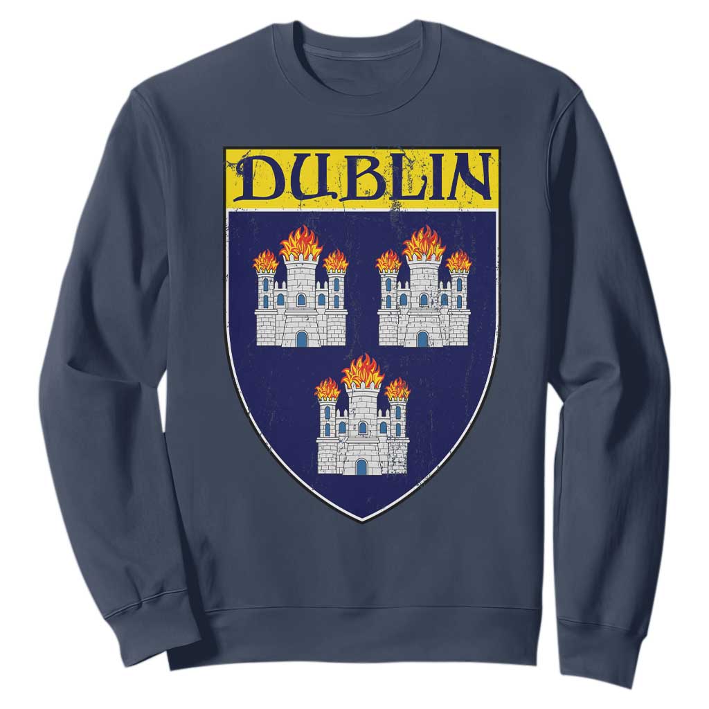Dublin Ireland Sweatshirt The Coat of Arms of Dublin Three Burning Castles TS11 Navy Print Your Wear