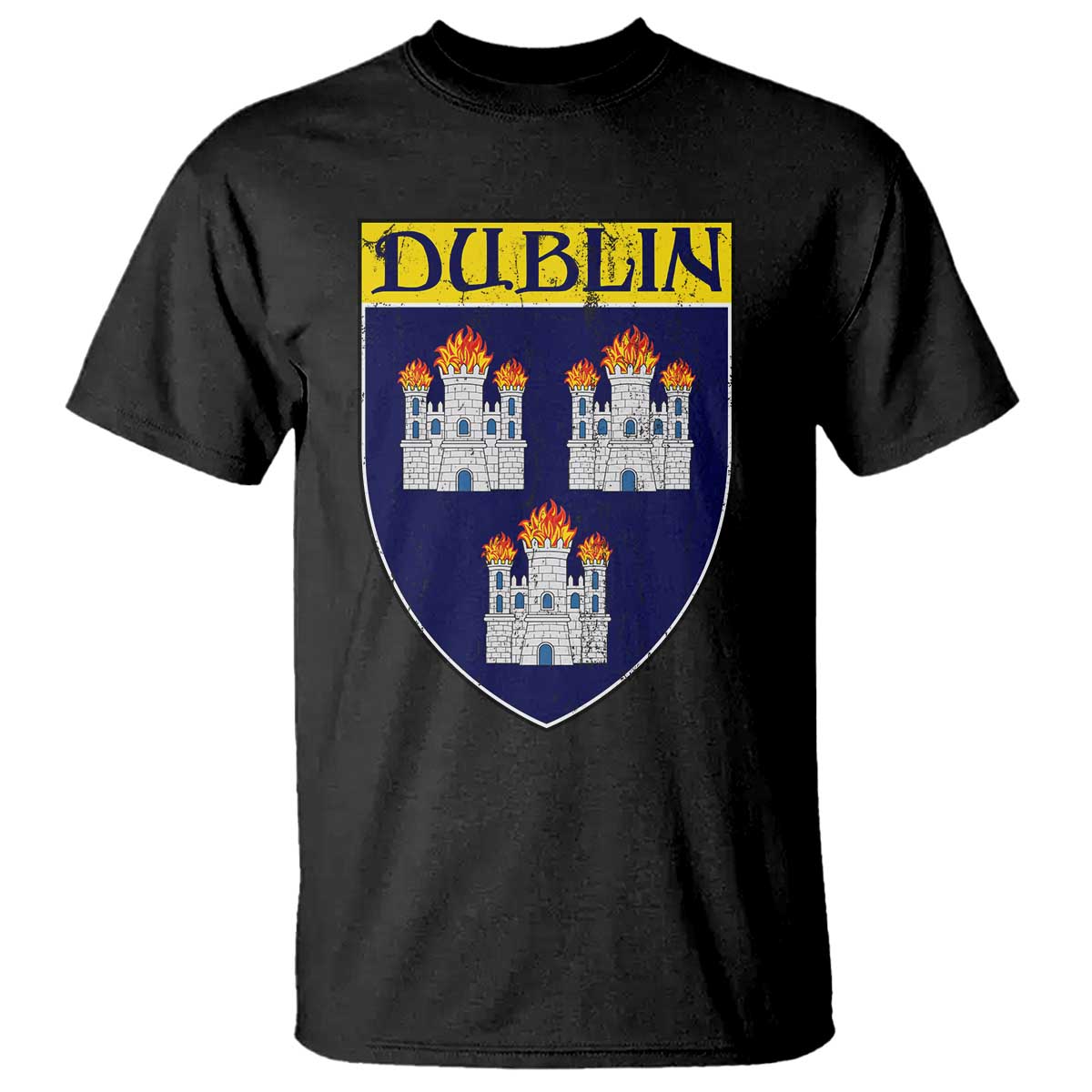 Dublin Ireland T Shirt The Coat of Arms of Dublin Three Burning Castles TS11 Black Print Your Wear