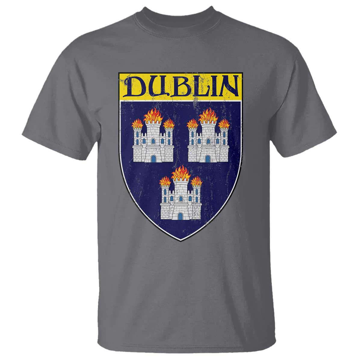 Dublin Ireland T Shirt The Coat of Arms of Dublin Three Burning Castles TS11 Charcoal Print Your Wear
