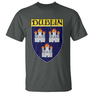 Dublin Ireland T Shirt The Coat of Arms of Dublin Three Burning Castles TS11 Dark Heather Print Your Wear