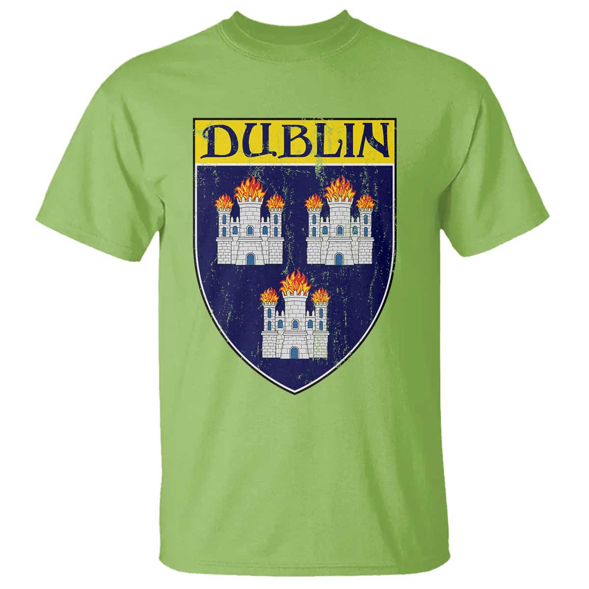 Dublin Ireland T Shirt The Coat of Arms of Dublin Three Burning Castles TS11 Lime Print Your Wear