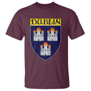 Dublin Ireland T Shirt The Coat of Arms of Dublin Three Burning Castles TS11 Maroon Print Your Wear