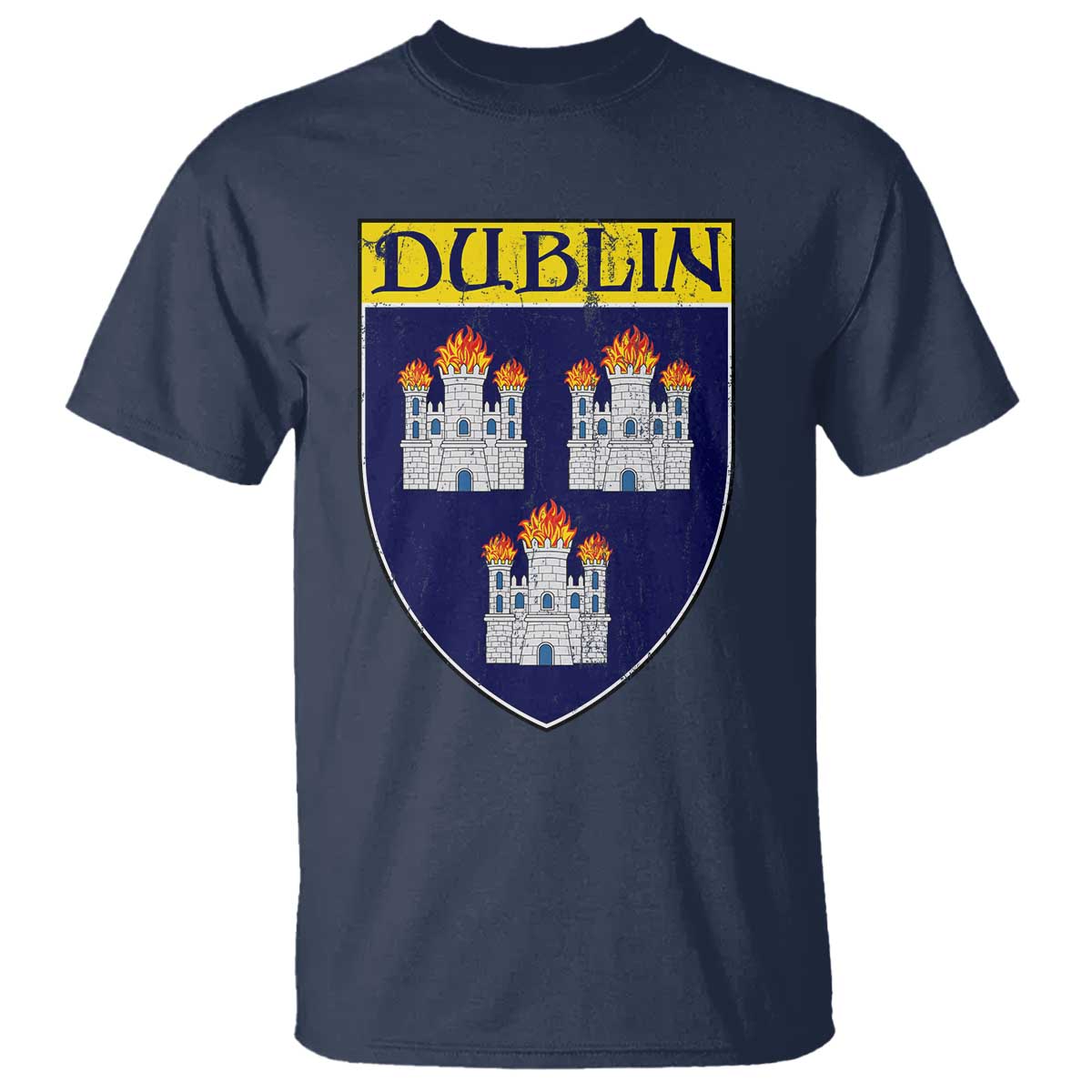 Dublin Ireland T Shirt The Coat of Arms of Dublin Three Burning Castles TS11 Navy Print Your Wear
