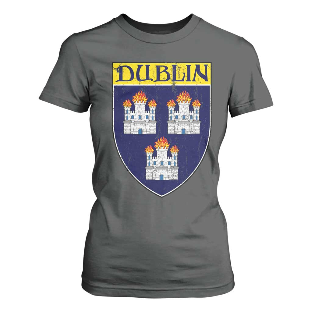 Dublin Ireland T Shirt For Women The Coat of Arms of Dublin Three Burning Castles TS11 Dark Heather Print Your Wear