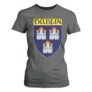 Dublin Ireland T Shirt For Women The Coat of Arms of Dublin Three Burning Castles TS11 Dark Heather Print Your Wear