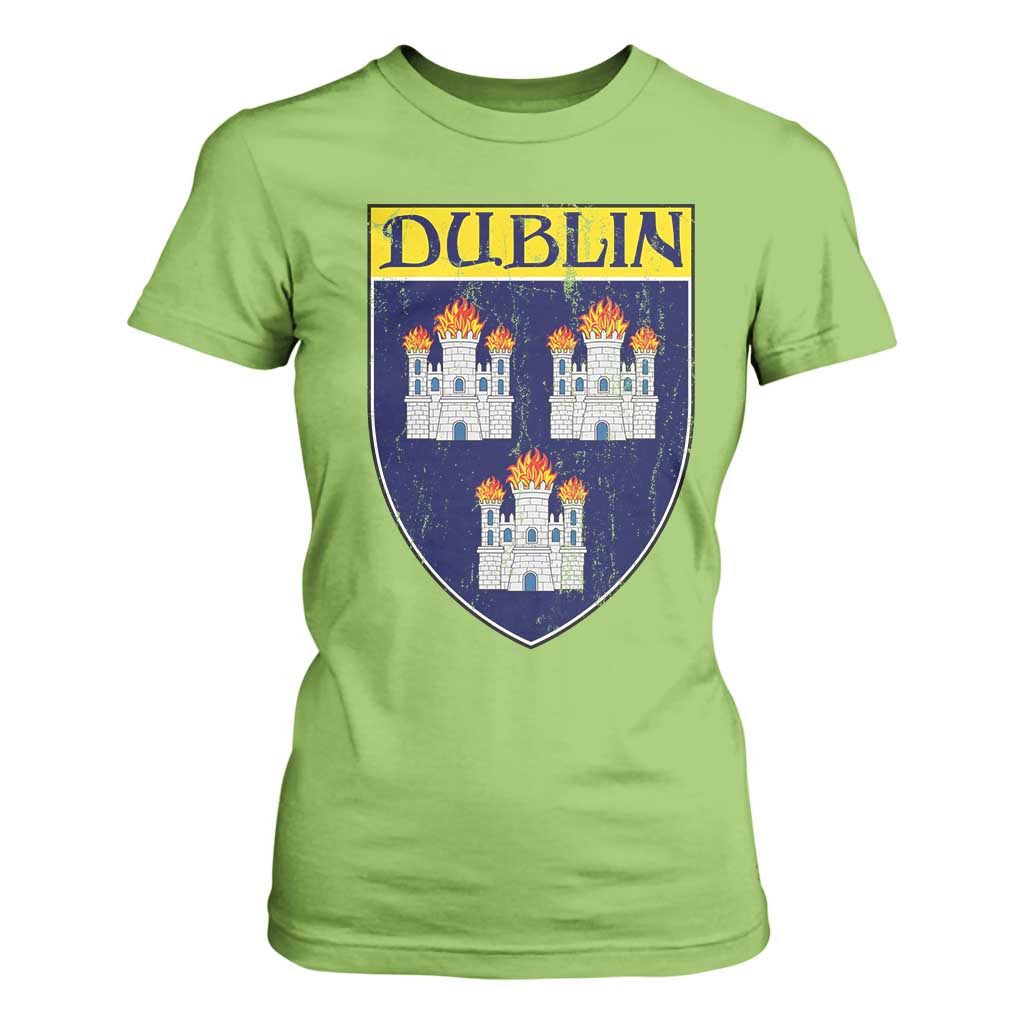 Dublin Ireland T Shirt For Women The Coat of Arms of Dublin Three Burning Castles TS11 Lime Print Your Wear