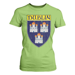 Dublin Ireland T Shirt For Women The Coat of Arms of Dublin Three Burning Castles TS11 Lime Print Your Wear