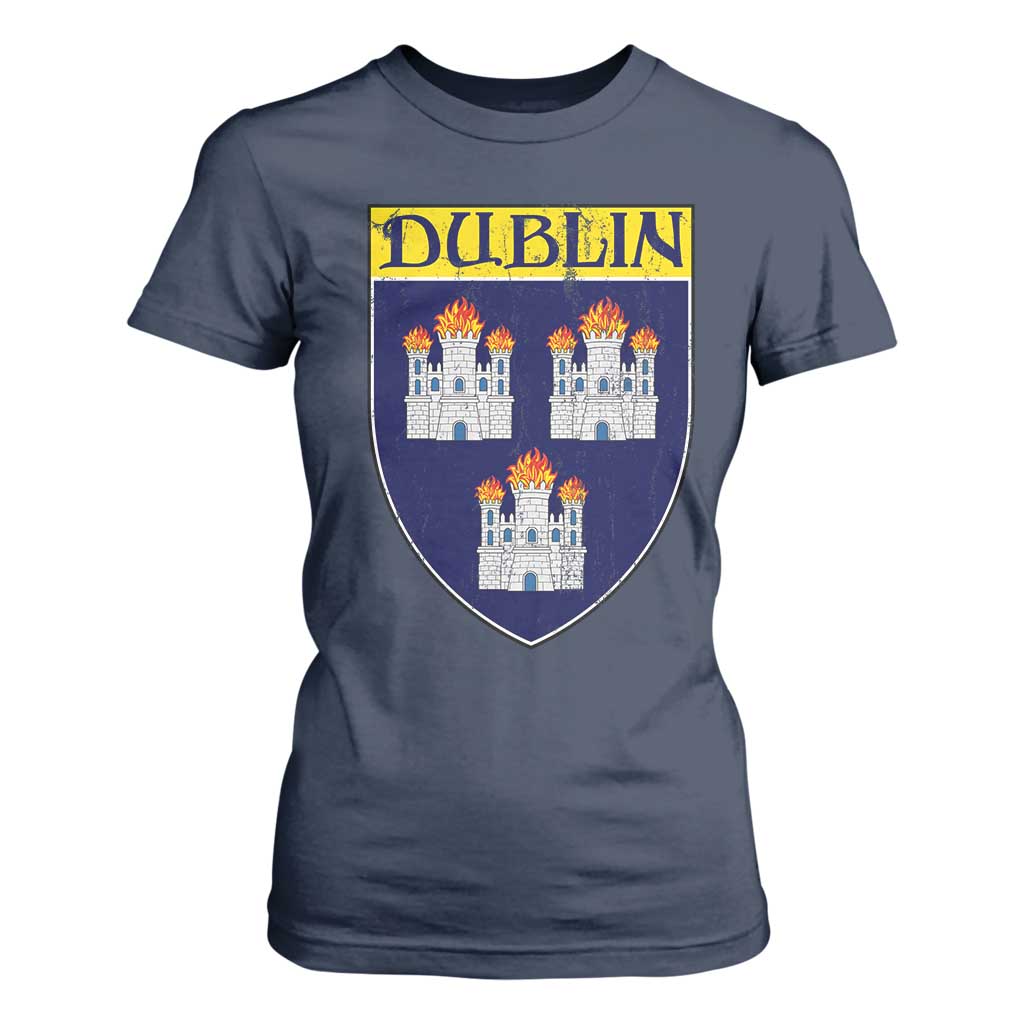 Dublin Ireland T Shirt For Women The Coat of Arms of Dublin Three Burning Castles TS11 Navy Print Your Wear