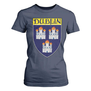 Dublin Ireland T Shirt For Women The Coat of Arms of Dublin Three Burning Castles TS11 Navy Print Your Wear