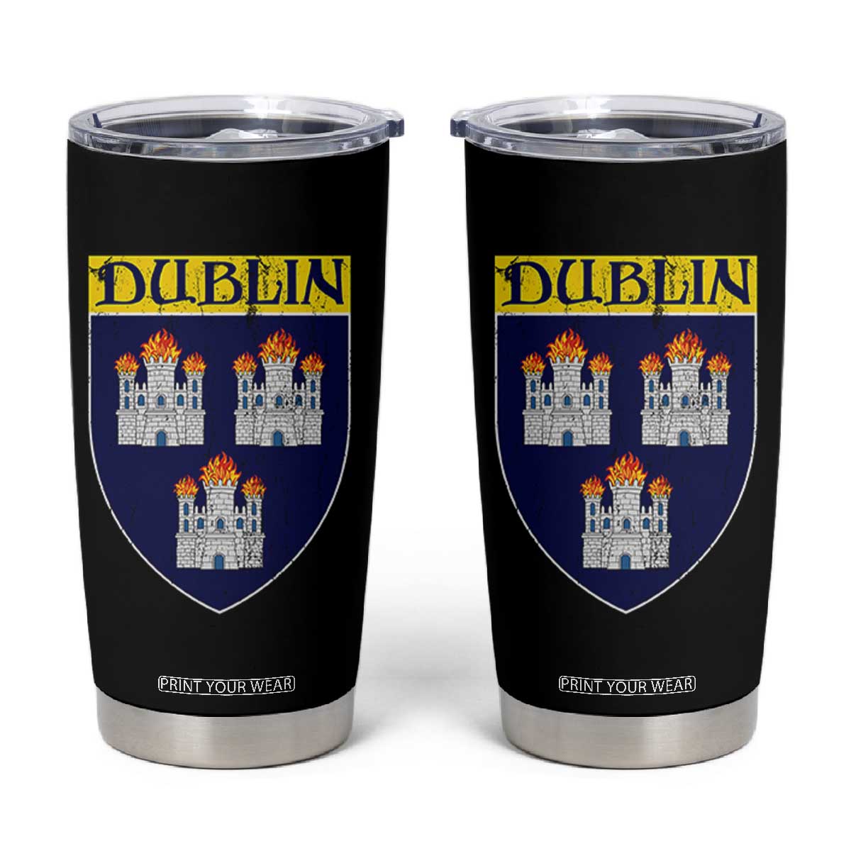 Dublin Ireland Tumbler Cup The Coat of Arms of Dublin Three Burning Castles TS11 Black Print Your Wear