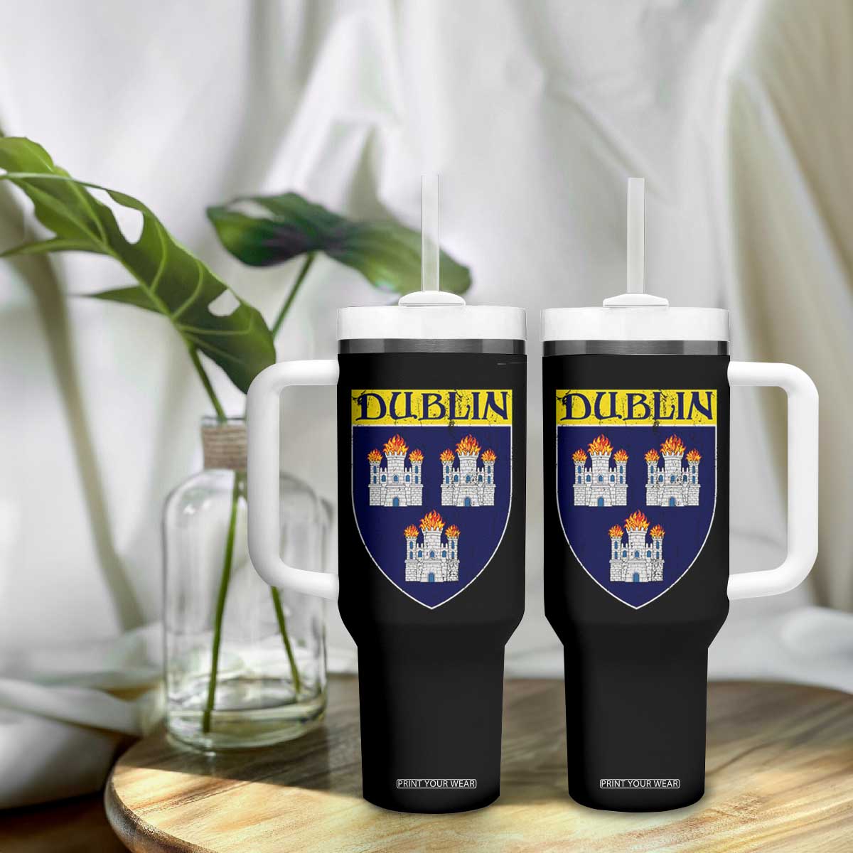 Dublin Ireland Tumbler With Handle The Coat of Arms of Dublin Three Burning Castles TS11 Print Your Wear