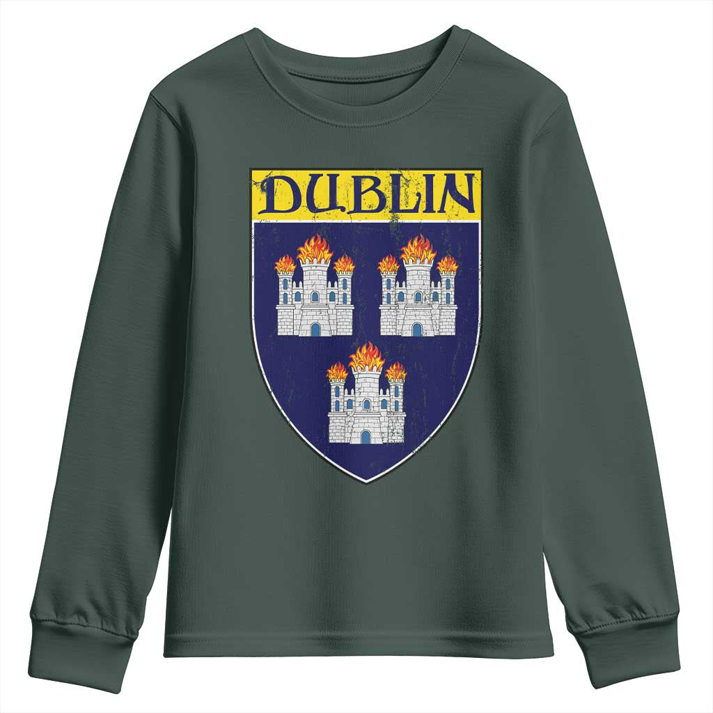 Dublin Ireland Youth Sweatshirt The Coat of Arms of Dublin Three Burning Castles TS11 Dark Forest Green Print Your Wear