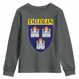 Dublin Ireland Youth Sweatshirt The Coat of Arms of Dublin Three Burning Castles TS11 Dark Heather Print Your Wear