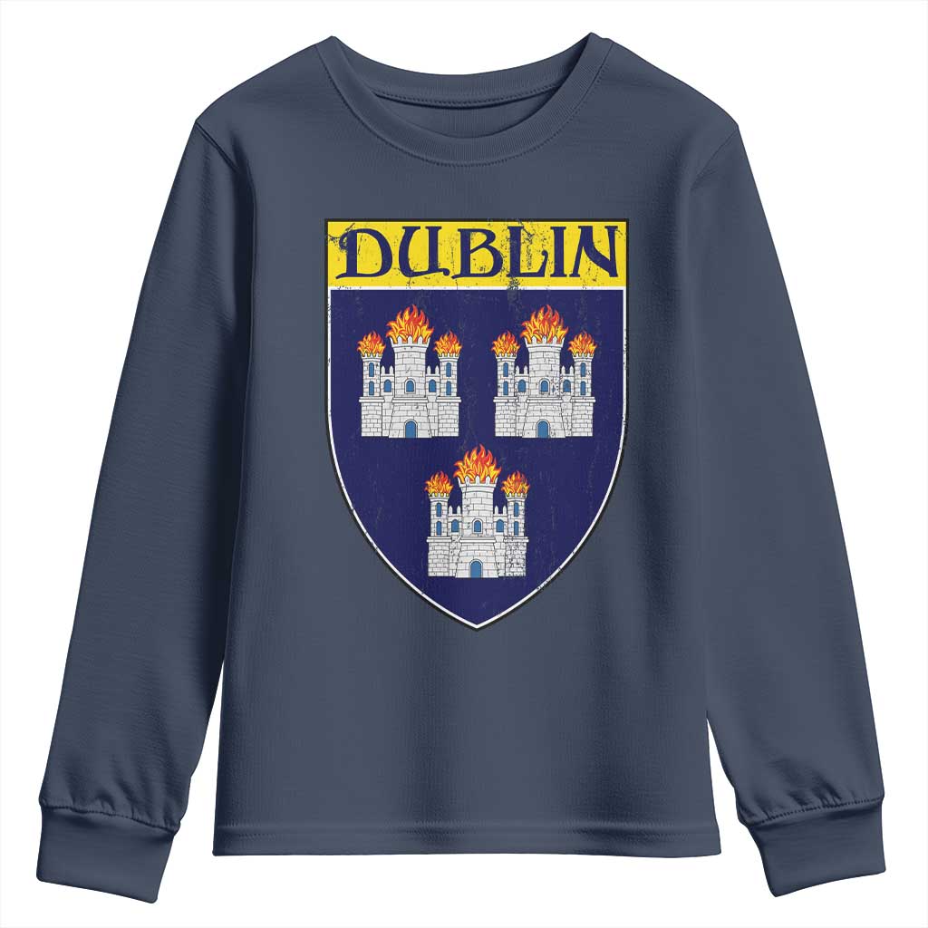 Dublin Ireland Youth Sweatshirt The Coat of Arms of Dublin Three Burning Castles TS11 Navy Print Your Wear