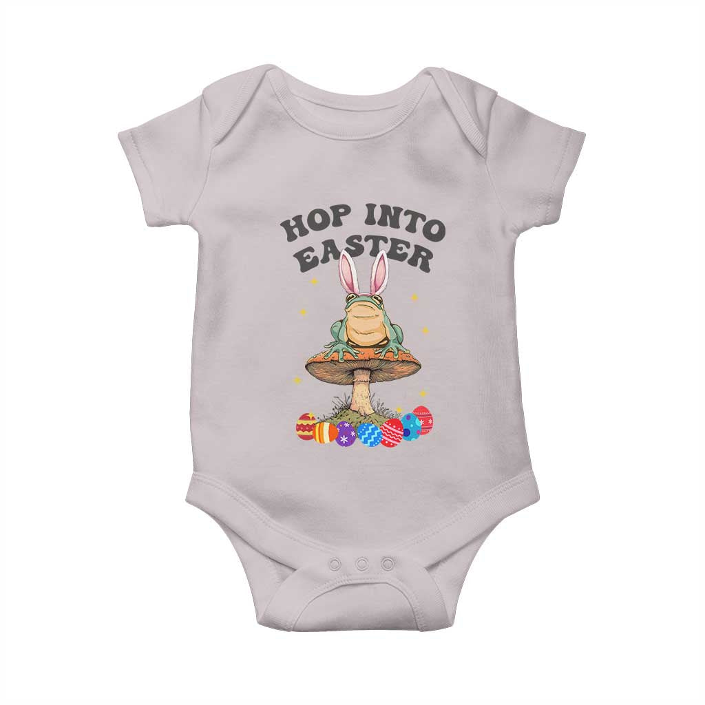 Funny Hop Into Easter Baby Onesie Easter Day Frog Bunny Egg TS11 Ice Gray Print Your Wear