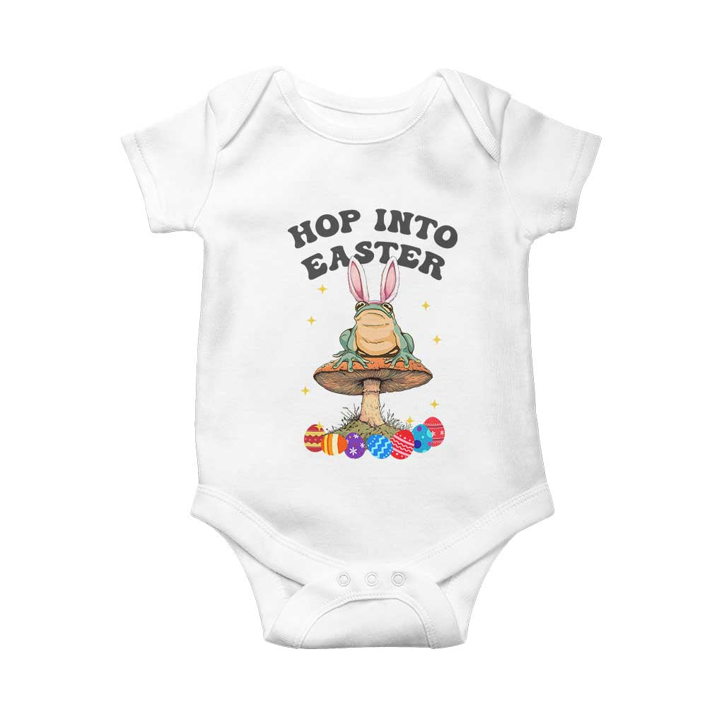 Funny Hop Into Easter Baby Onesie Easter Day Frog Bunny Egg TS11 White Print Your Wear