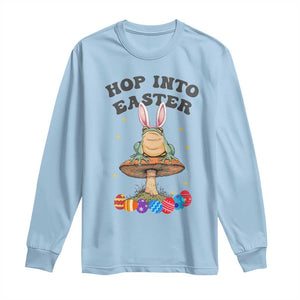 Funny Hop Into Easter Long Sleeve Shirt Easter Day Frog Bunny Egg TS11 Light Blue Print Your Wear