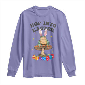 Funny Hop Into Easter Long Sleeve Shirt Easter Day Frog Bunny Egg TS11 Violet Print Your Wear