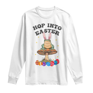 Funny Hop Into Easter Long Sleeve Shirt Easter Day Frog Bunny Egg TS11 White Print Your Wear