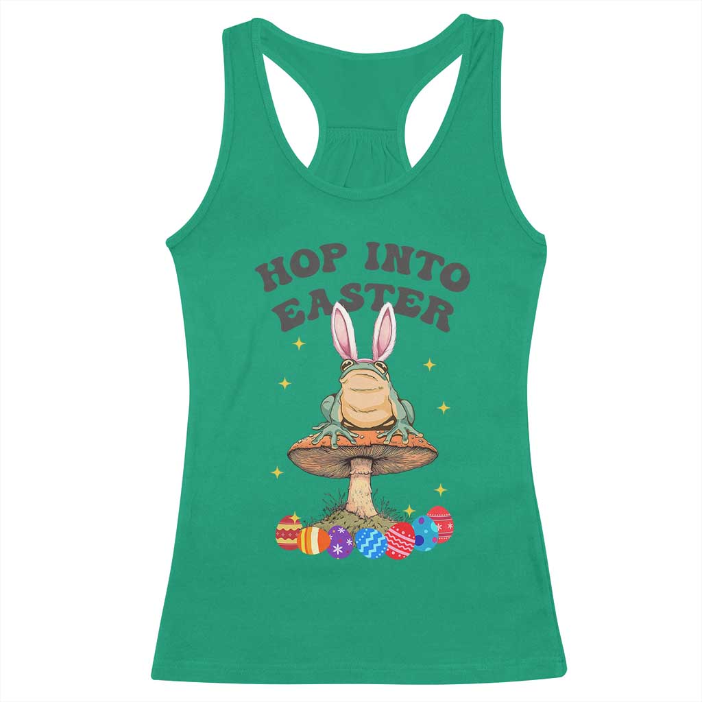 Funny Hop Into Easter Racerback Tank Top Easter Day Frog Bunny Egg TS11 Irish Green Print Your Wear