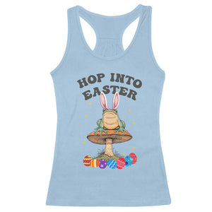 Funny Hop Into Easter Racerback Tank Top Easter Day Frog Bunny Egg TS11 Light Blue Print Your Wear