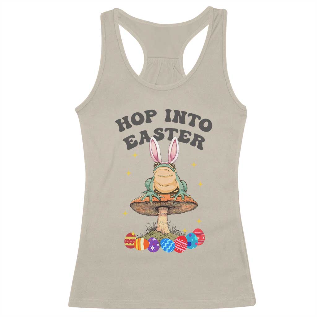 Funny Hop Into Easter Racerback Tank Top Easter Day Frog Bunny Egg TS11 Sand Print Your Wear