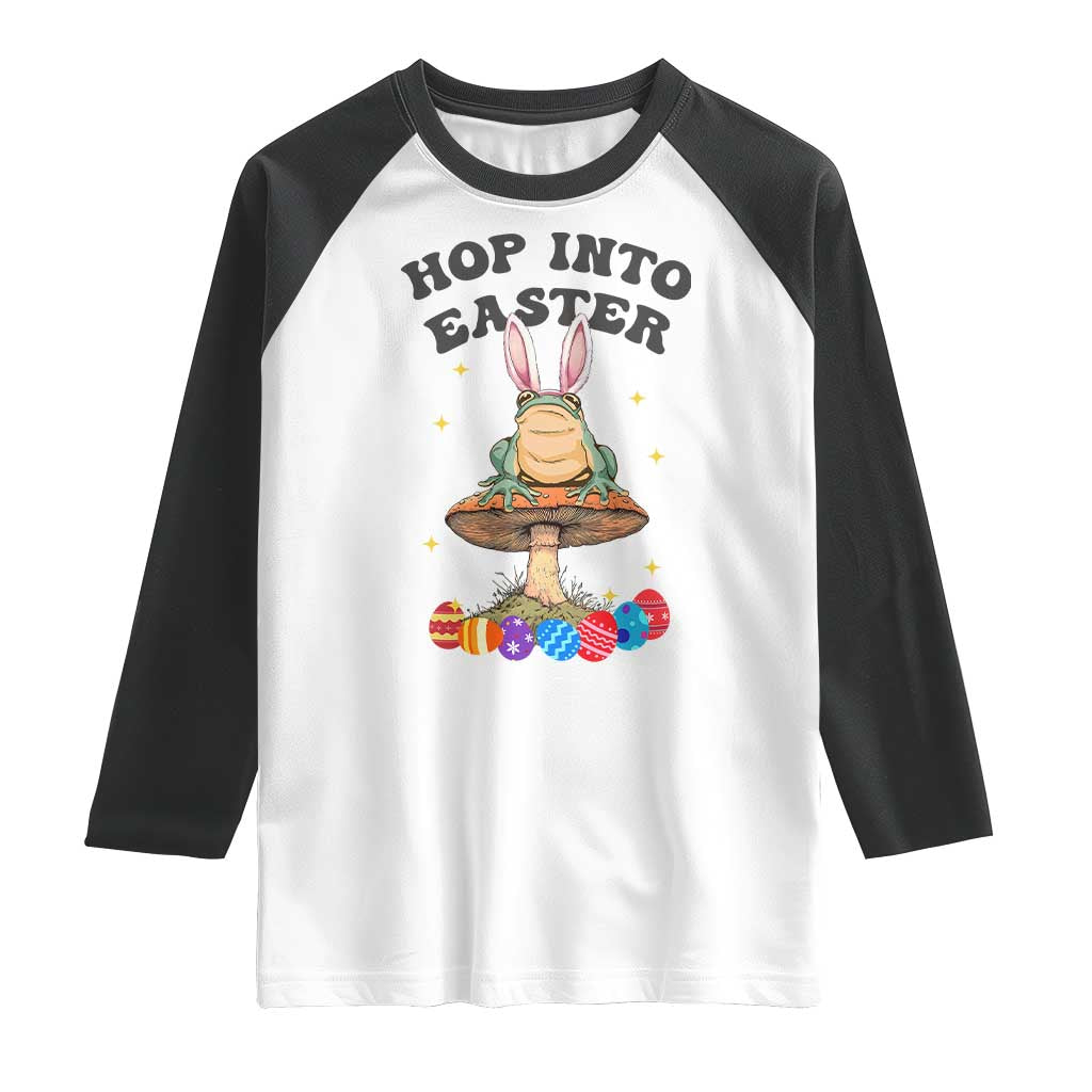 Funny Hop Into Easter Raglan Shirt Easter Day Frog Bunny Egg TS11 White Black Print Your Wear