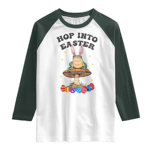 Funny Hop Into Easter Raglan Shirt Easter Day Frog Bunny Egg TS11 White Dark Forest Green Print Your Wear