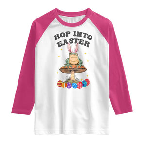 Funny Hop Into Easter Raglan Shirt Easter Day Frog Bunny Egg TS11 White Heliconia Print Your Wear