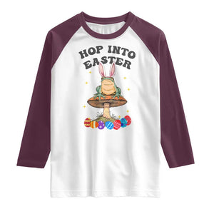 Funny Hop Into Easter Raglan Shirt Easter Day Frog Bunny Egg TS11 White Maroon Print Your Wear