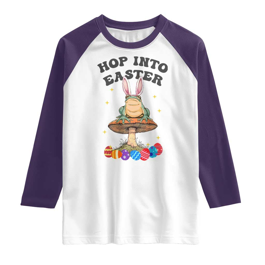 Funny Hop Into Easter Raglan Shirt Easter Day Frog Bunny Egg TS11 White Purple Print Your Wear