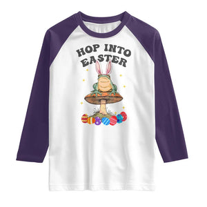Funny Hop Into Easter Raglan Shirt Easter Day Frog Bunny Egg TS11 White Purple Print Your Wear
