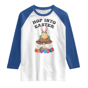 Funny Hop Into Easter Raglan Shirt Easter Day Frog Bunny Egg TS11 White Royal Print Your Wear