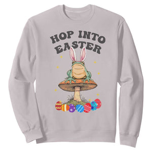 Funny Hop Into Easter Sweatshirt Easter Day Frog Bunny Egg TS11 Ice Gray Print Your Wear